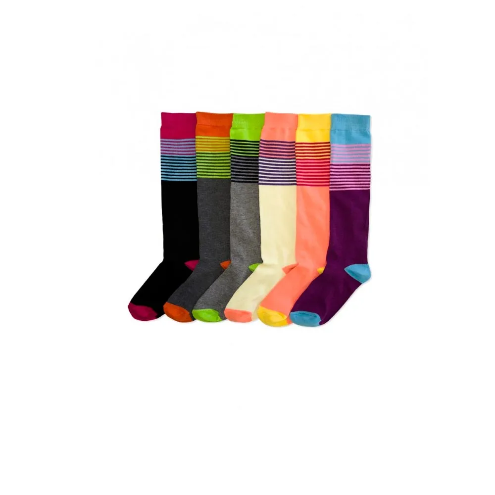 12 Pair Ladies Knee High Socks Assorted Stripes Dance Womens Girls Uniform 9-11