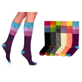 12 Pair Ladies Knee High Socks Assorted Stripes Dance Womens Girls Uniform 9-11