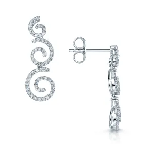 18ct White Gold Diamond Spiral Pave Set Drop Earrings