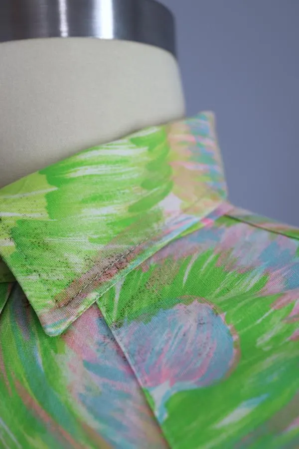 1960s Vintage Western Shirt / Green & Pink Print