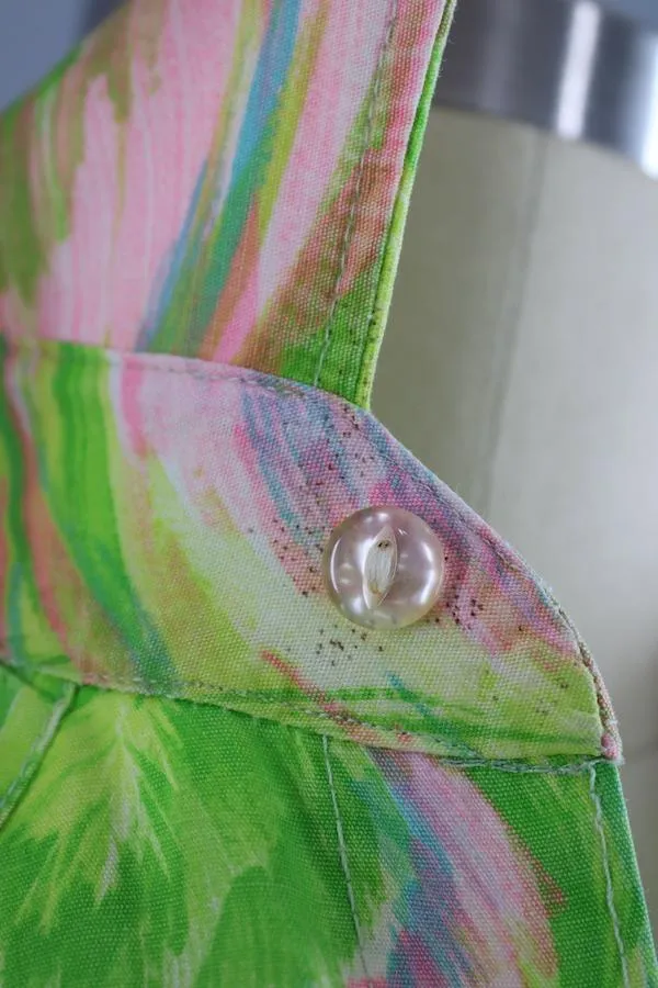 1960s Vintage Western Shirt / Green & Pink Print
