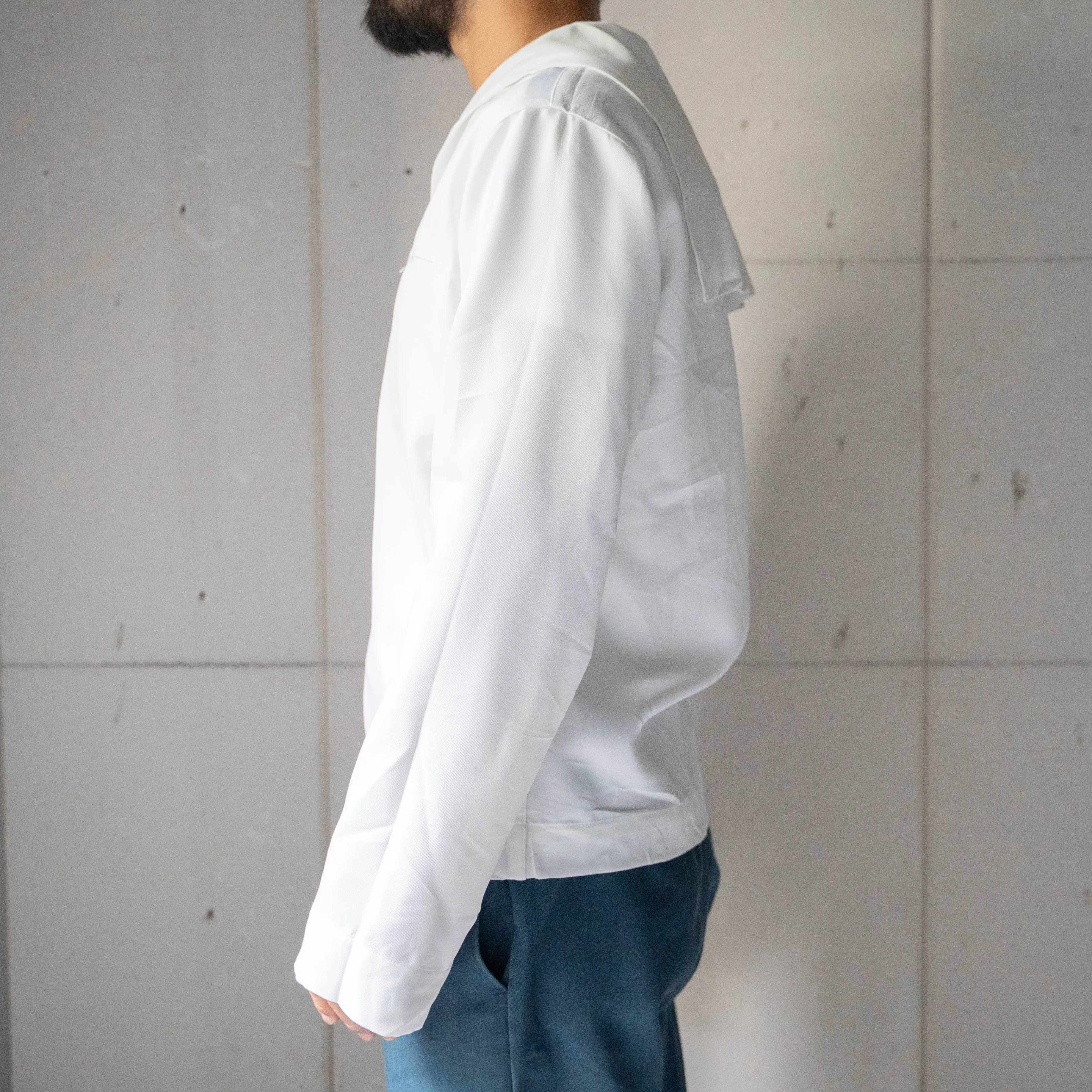 1980s US navy white color poly sailor smock shirt 'dead stock'