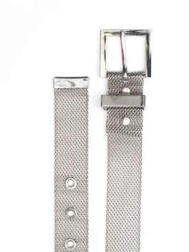 1990s Thierry Mugler silver metal mesh belt with buckle closure