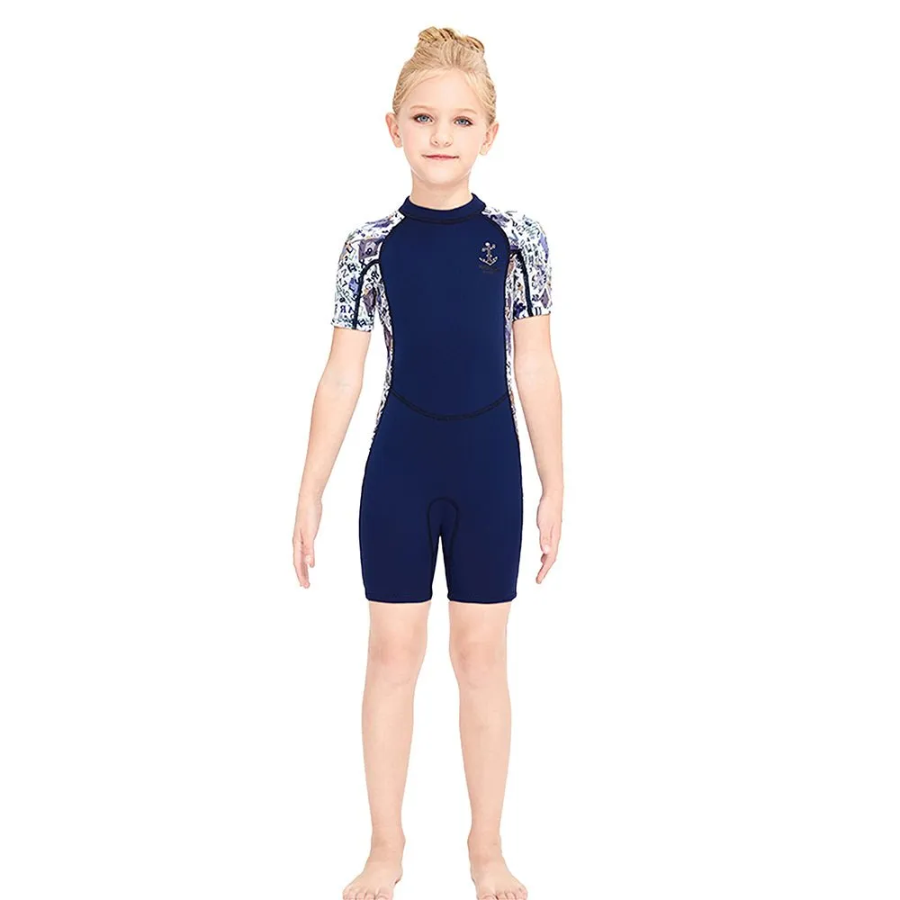 2.5mm Neoprene Navy Anchor Print Swimwear for Kids with UP50 