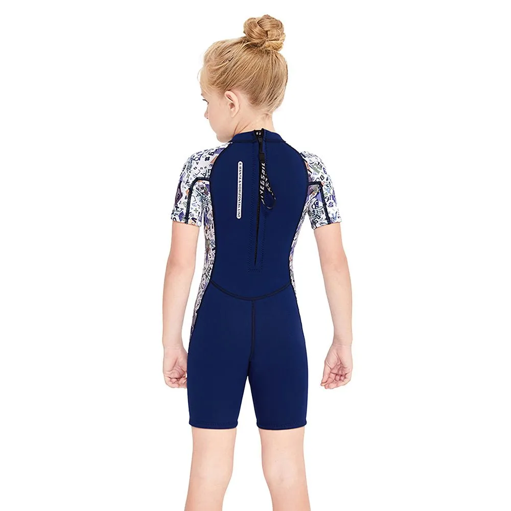 2.5mm Neoprene Navy Anchor Print Swimwear for Kids with UP50 