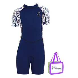 2.5mm Neoprene Navy Anchor Print Swimwear for Kids with UP50 