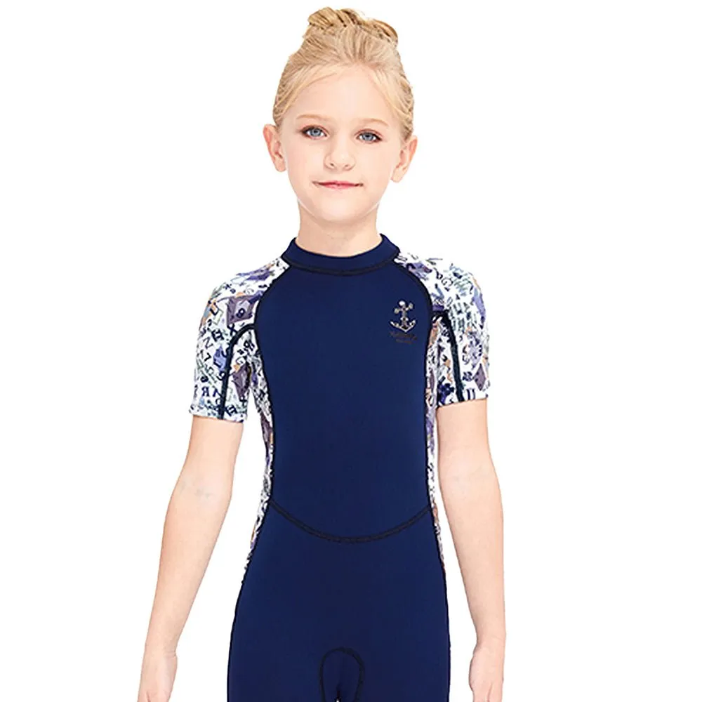 2.5mm Neoprene Navy Anchor Print Swimwear for Kids with UP50 