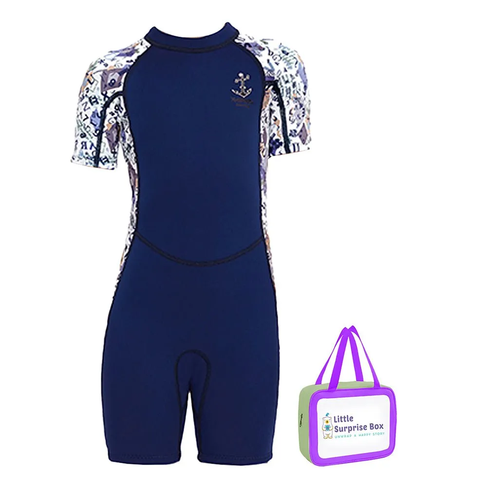 2.5mm Neoprene Navy Anchor Print Swimwear for Kids with UP50 