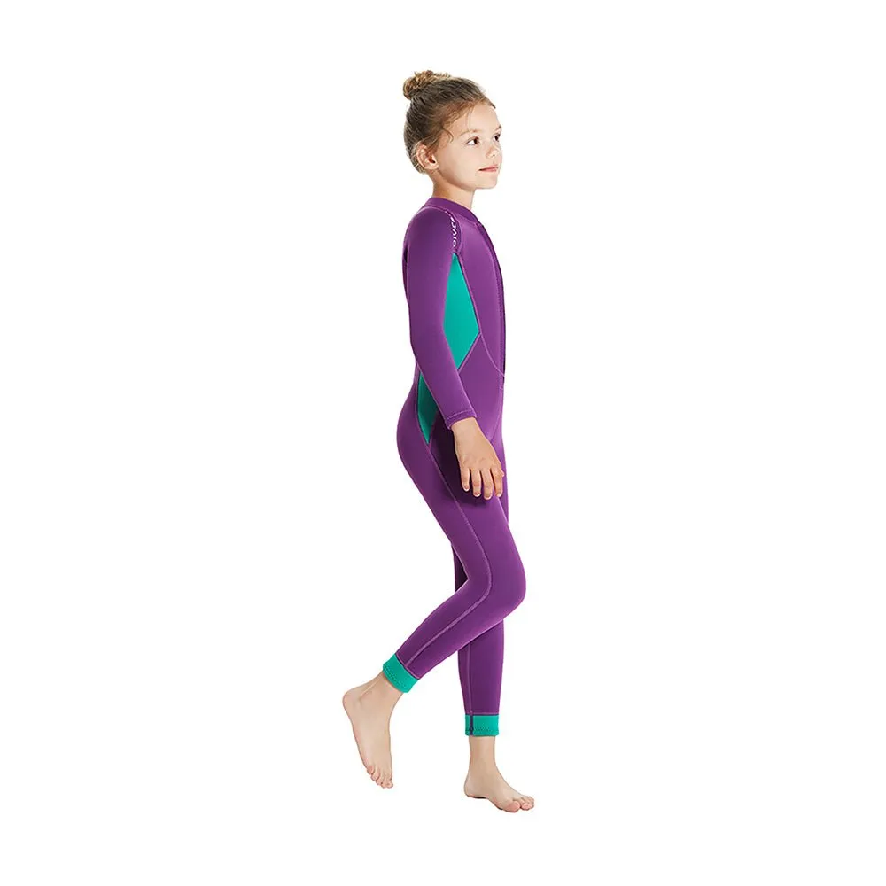 2.5mm Neoprene Full Length Kids Swimsuit, Purple & Turquoise Full Sleeves swimwear