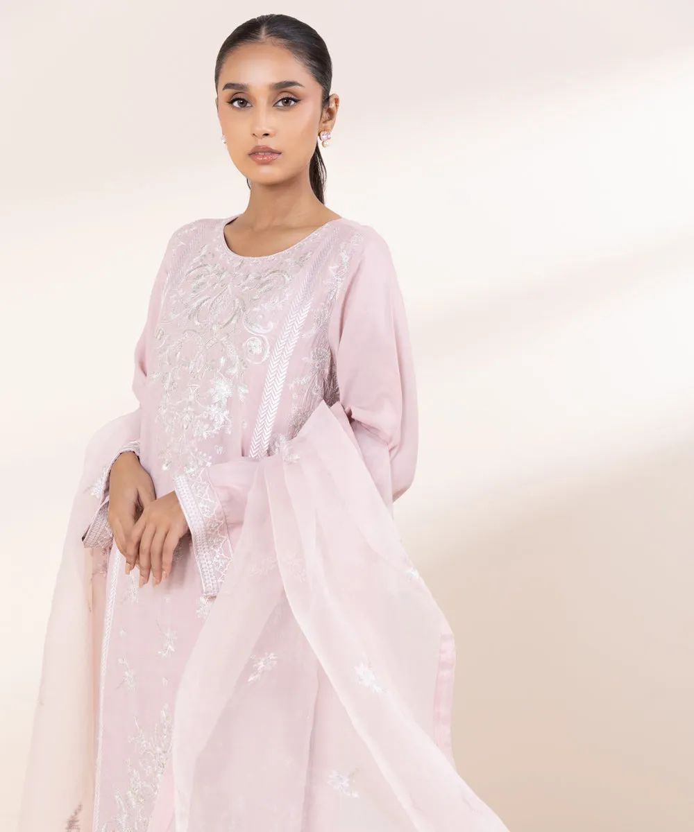 3 Piece - Embroidered Raw Silk Suit