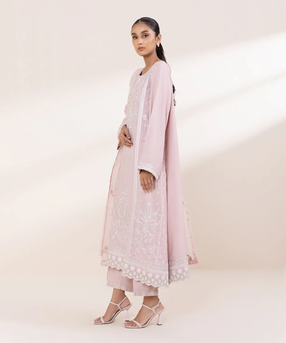 3 Piece - Embroidered Raw Silk Suit