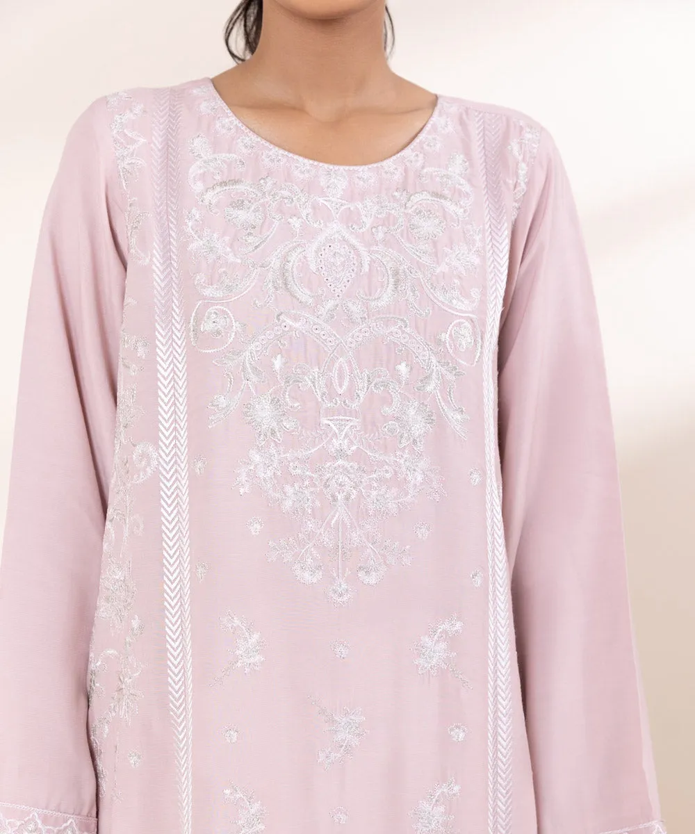 3 Piece - Embroidered Raw Silk Suit