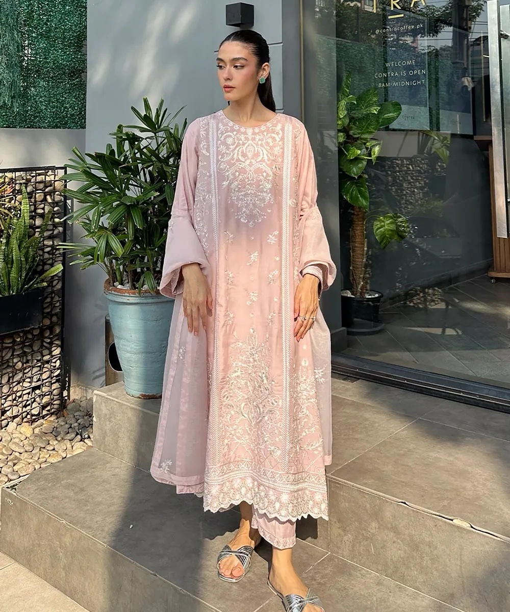 3 Piece - Embroidered Raw Silk Suit