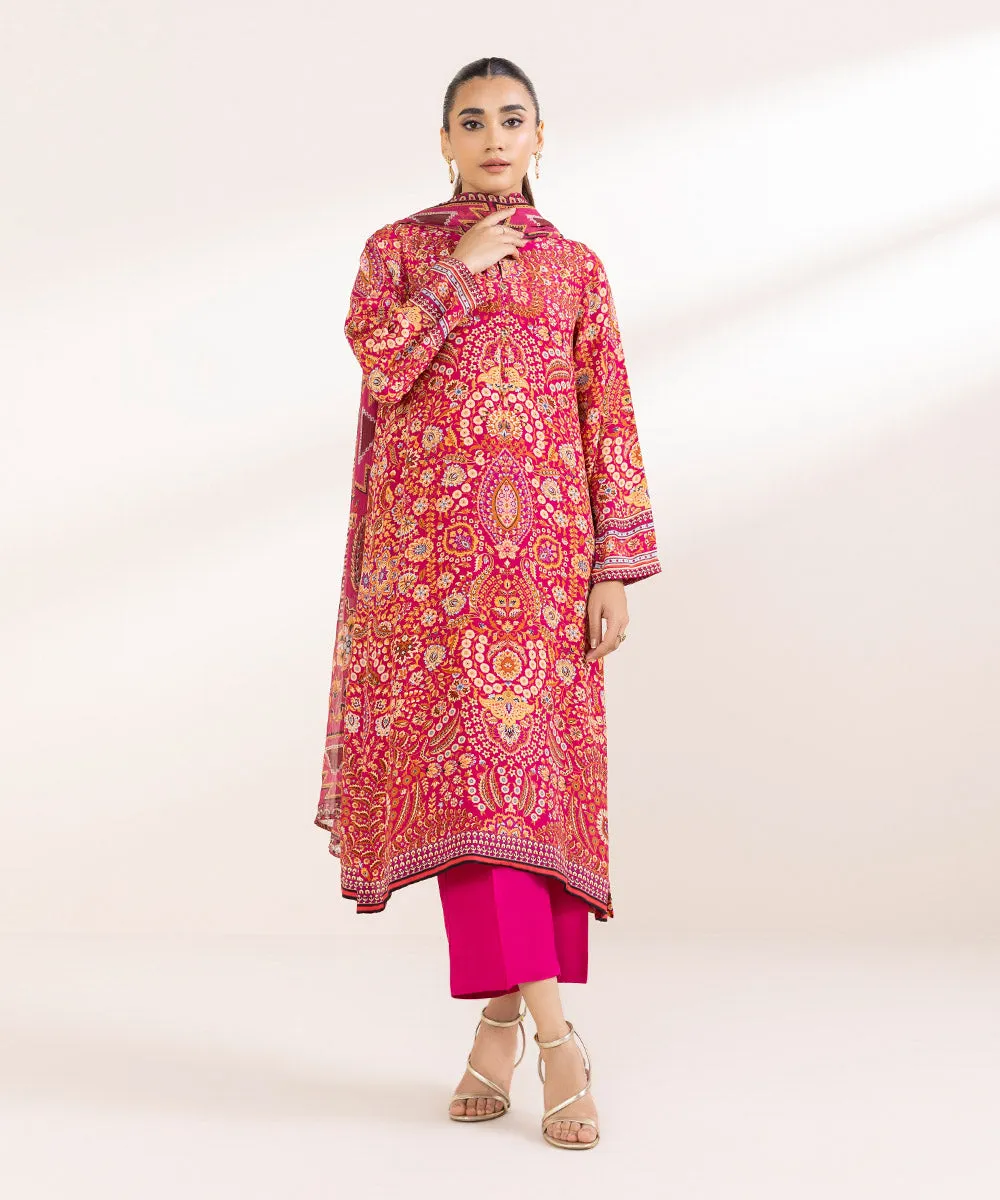 3 Piece - Printed Silk Suit