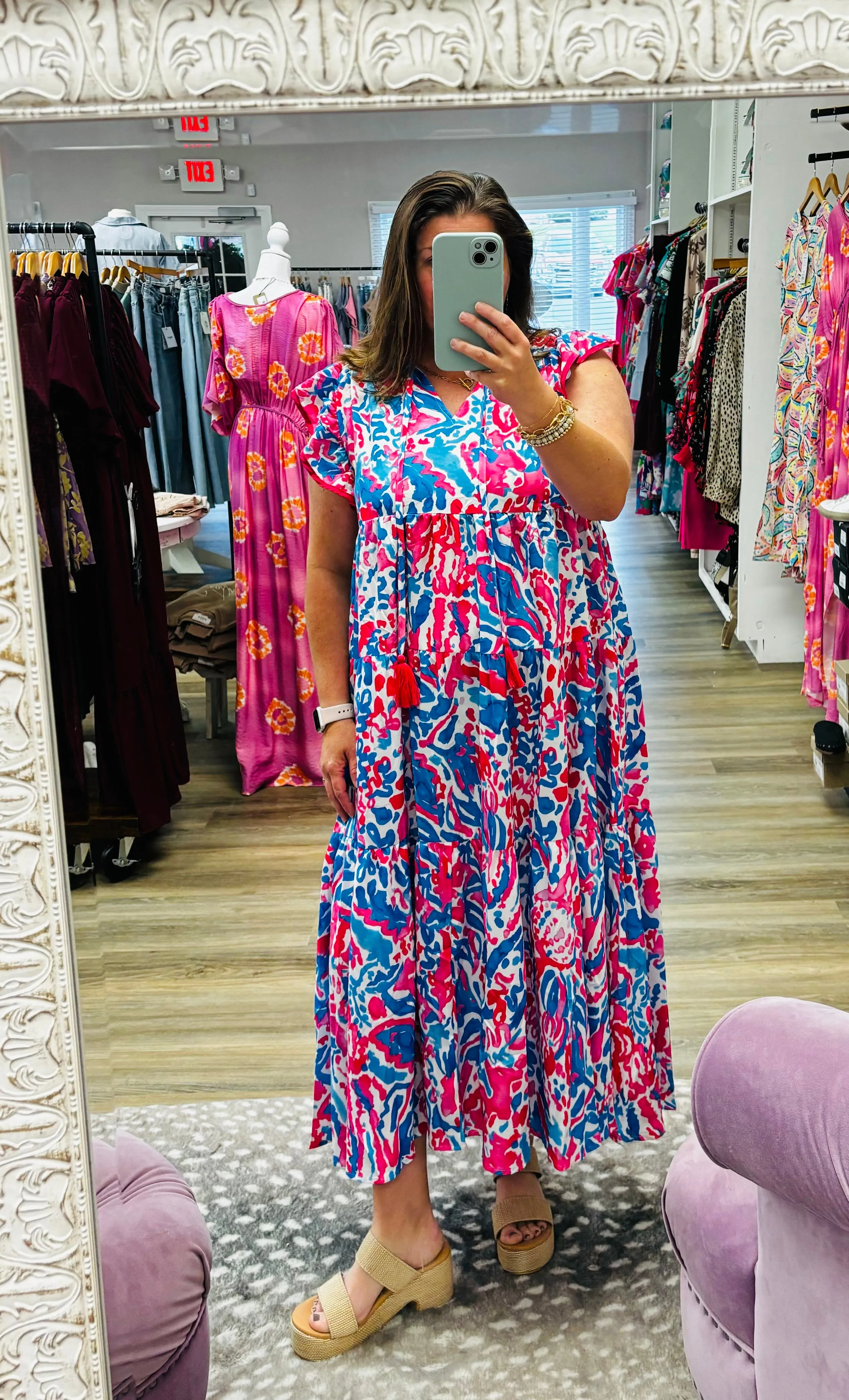 Abstract tiered midi dress