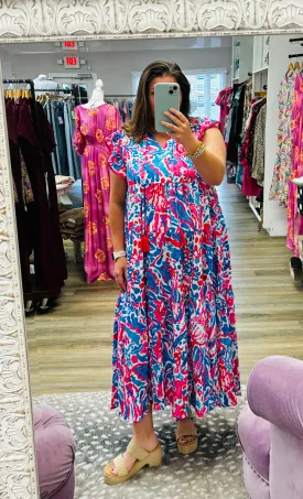 Abstract tiered midi dress