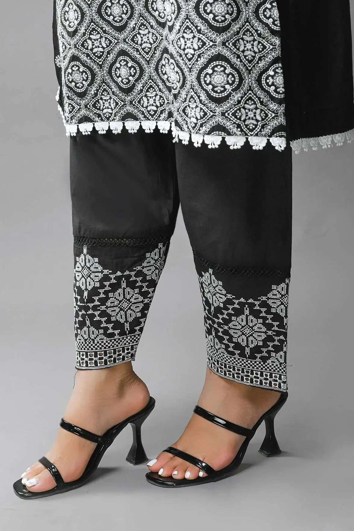 Addee Cotton Bottom Schiffli Embroidery Trouser Bk-1014