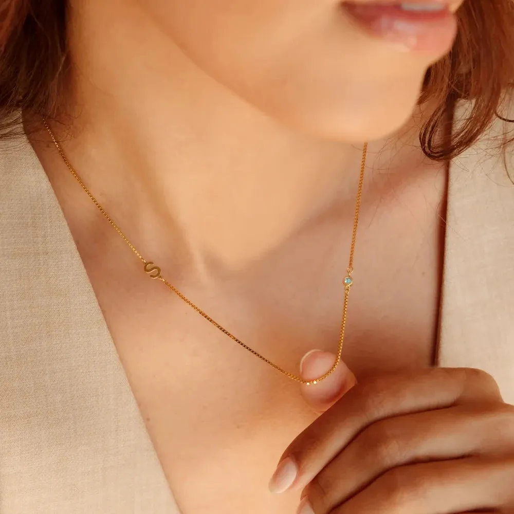 Birthstone Initial Necklace