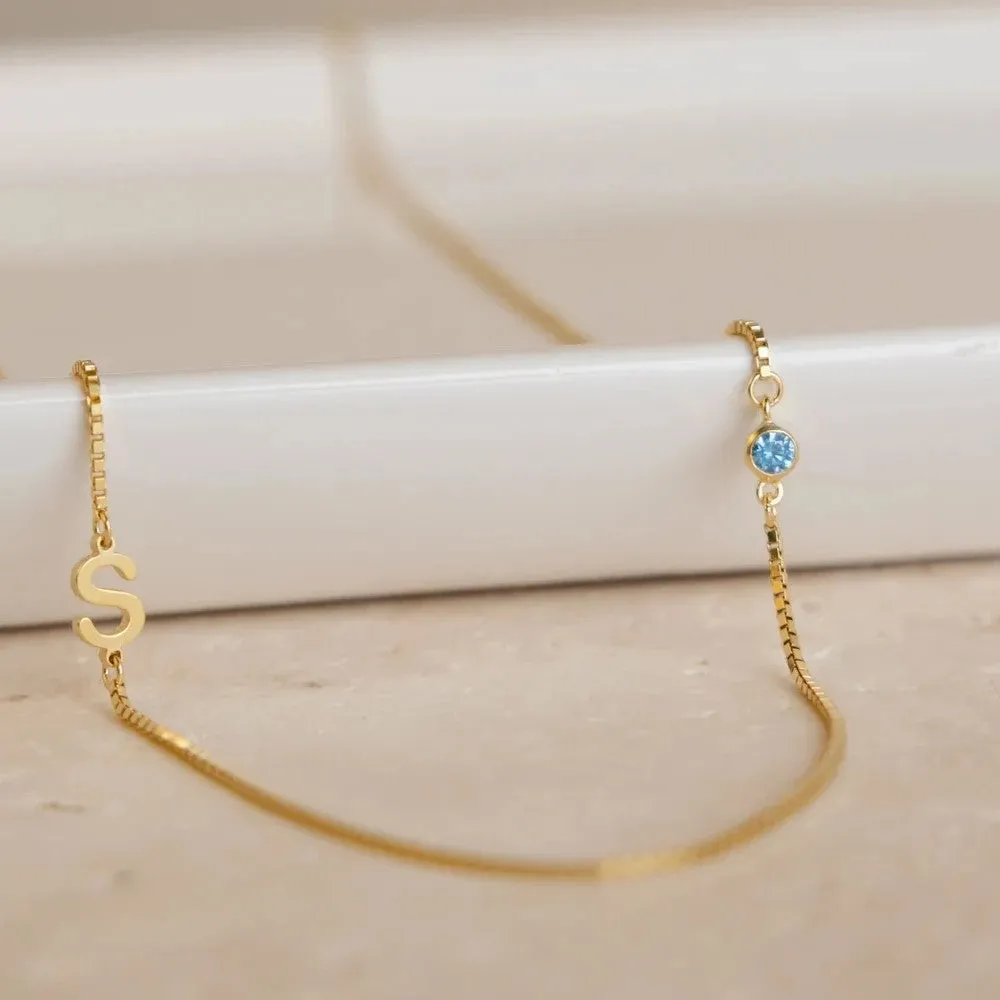 Birthstone Initial Necklace
