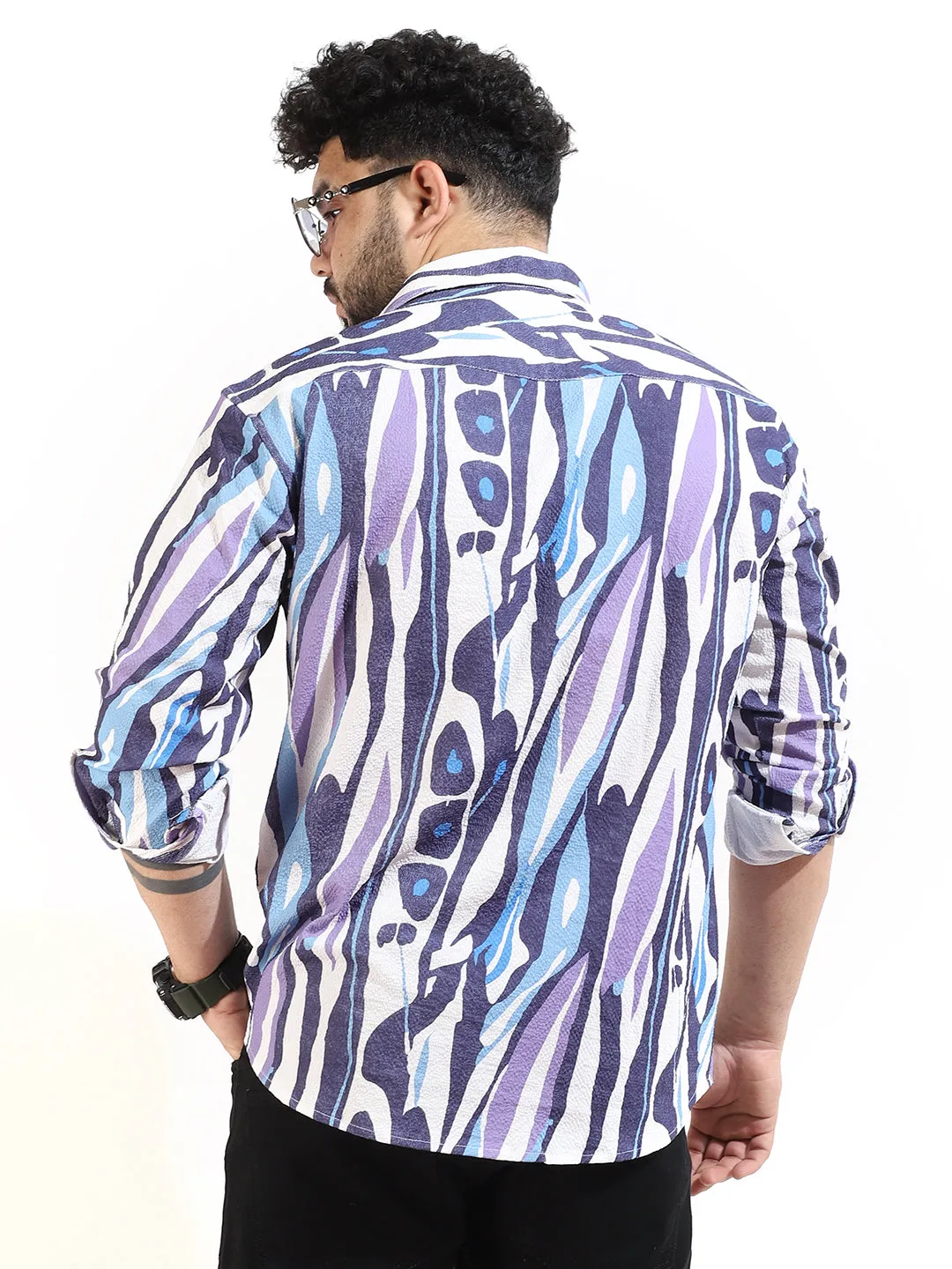 Blue Double Pocket Print Shirt