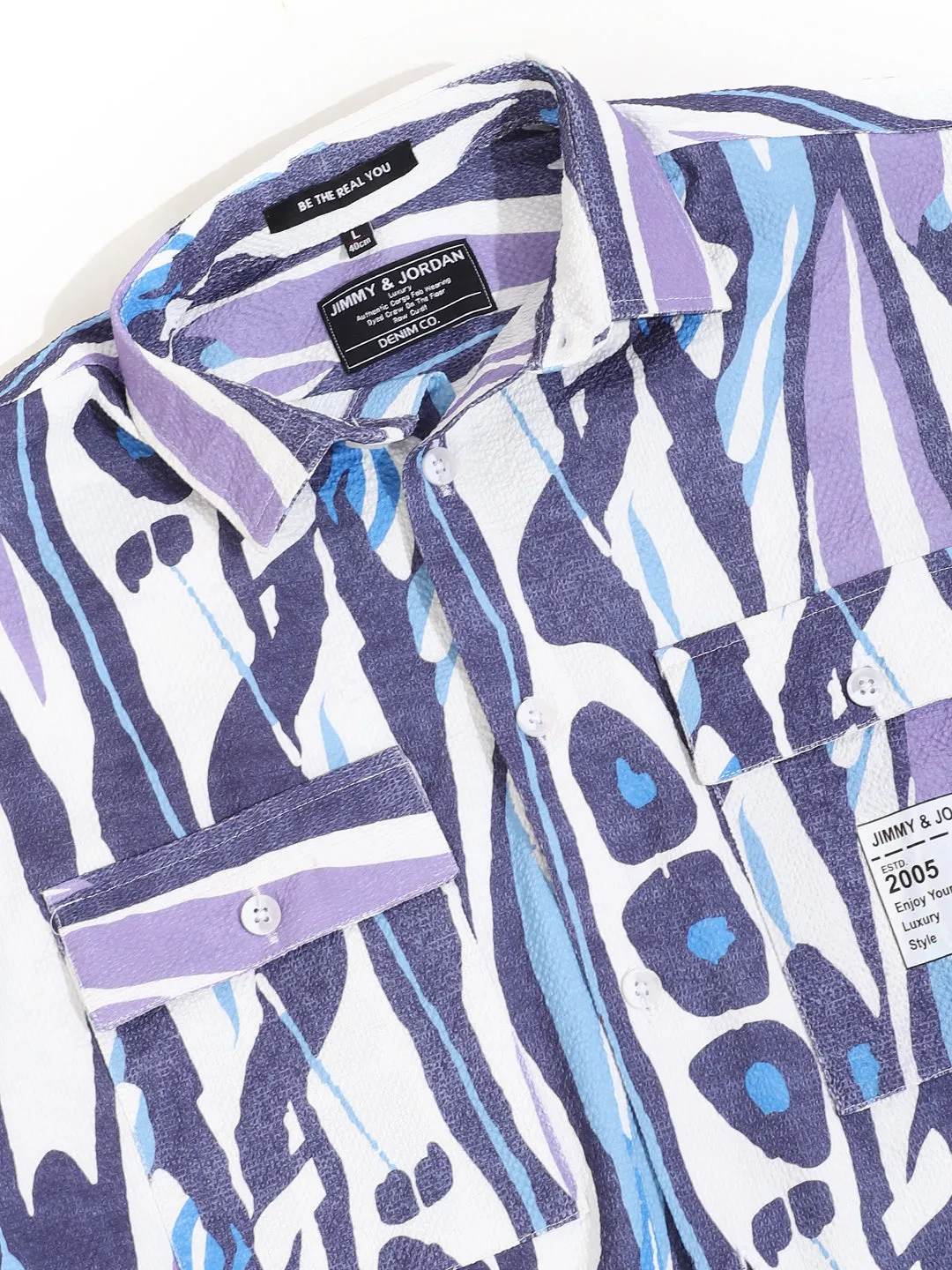 Blue Double Pocket Print Shirt