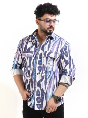 Blue Double Pocket Print Shirt