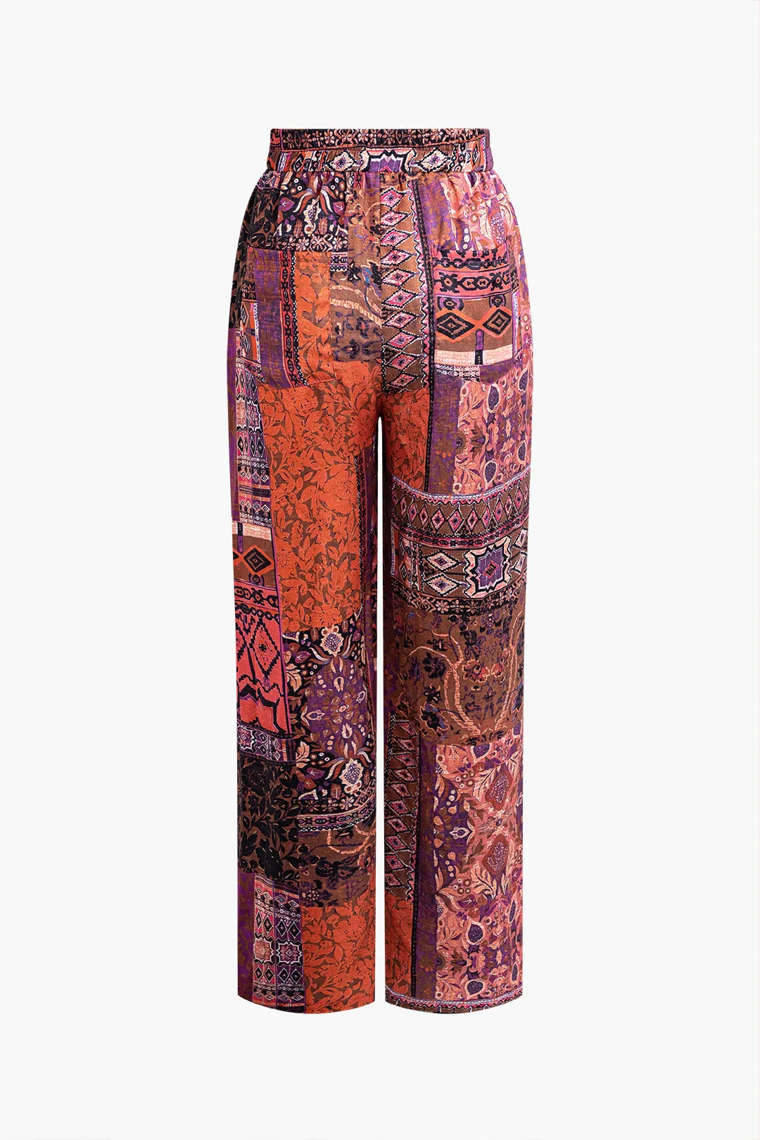 Bohemian Print Straight Leg Pants