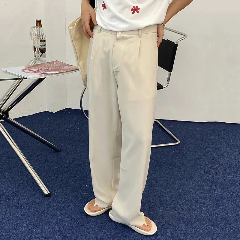 Bonsir -  Men's New Korean Style Business Casual Trousers Suit Pants Solid Zipper Fly Button Loose Straight Ins Trends 2D0122