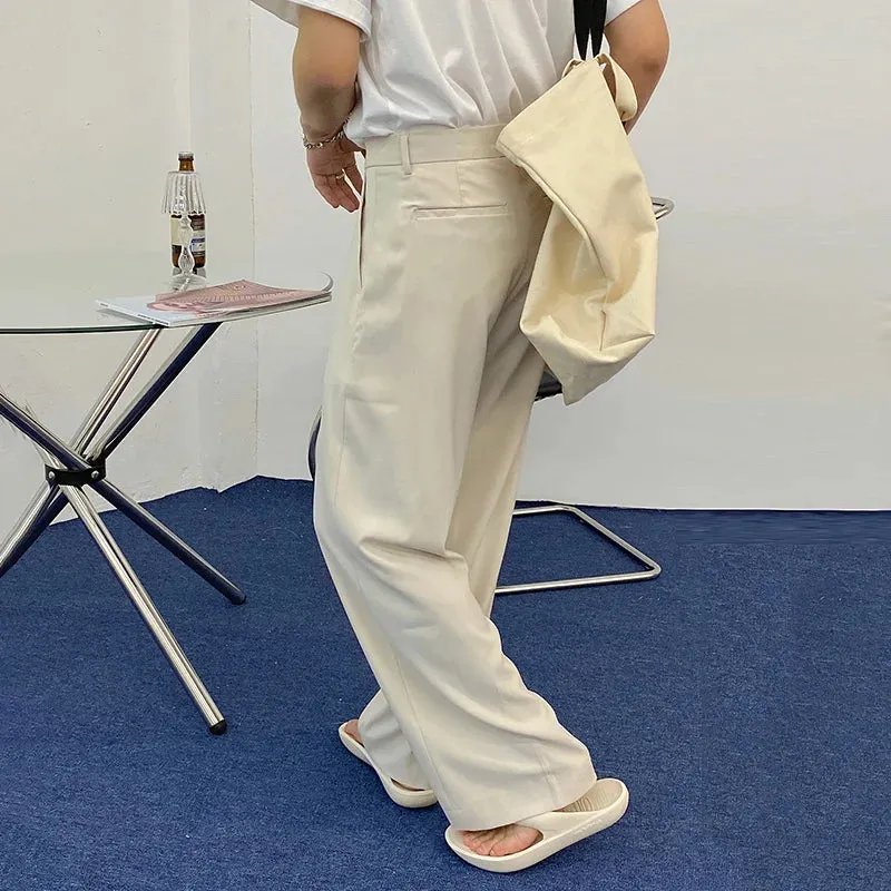Bonsir -  Men's New Korean Style Business Casual Trousers Suit Pants Solid Zipper Fly Button Loose Straight Ins Trends 2D0122