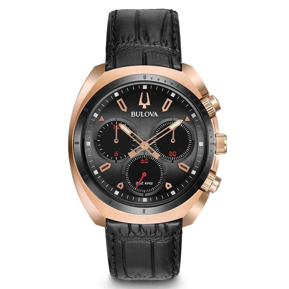 Bulova Grey Dial Black Leather Strap Men's Watch - 98A156