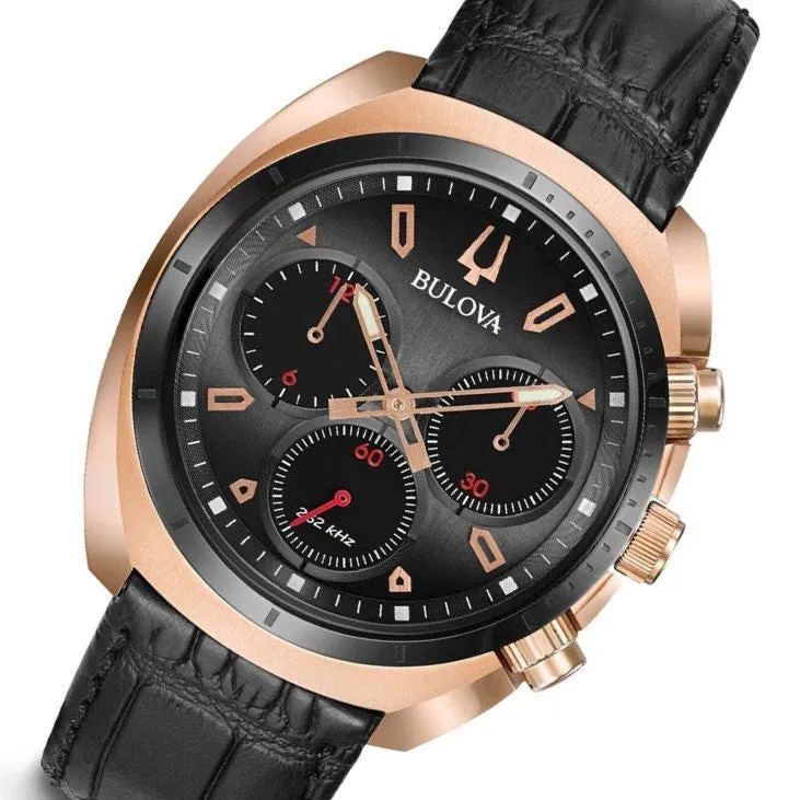Bulova Grey Dial Black Leather Strap Men's Watch - 98A156