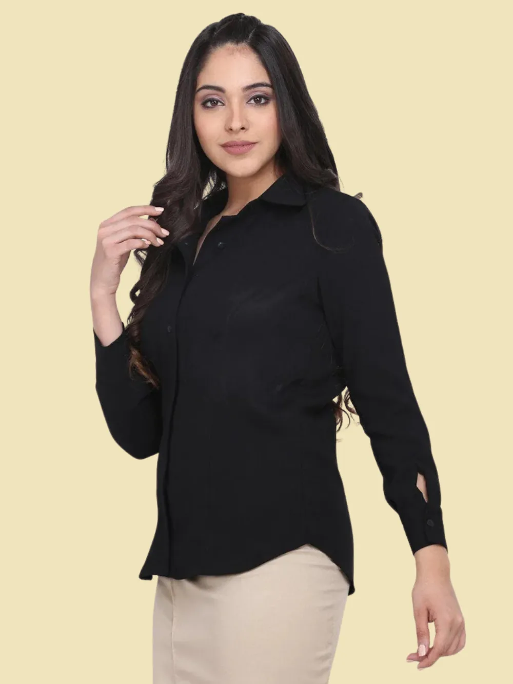 Button Detailed Collared Shirt - Black