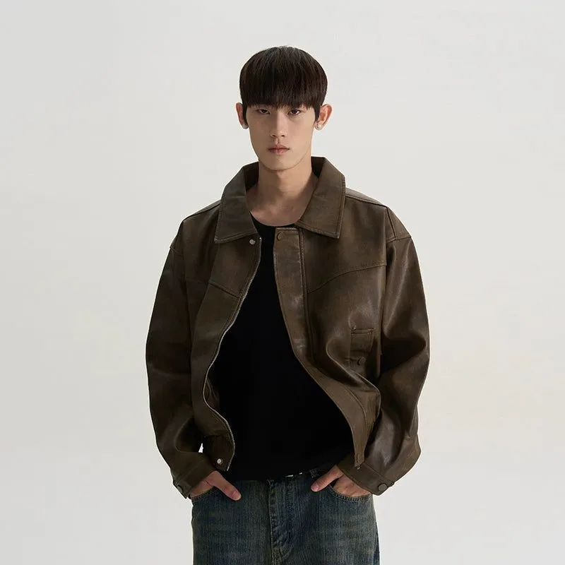 Buttoned and Zippered PU Leather Jacket