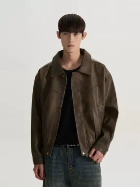 Buttoned and Zippered PU Leather Jacket