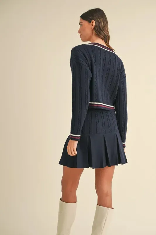 Cable-Knit Top and Pleated Skirt Sweater Set