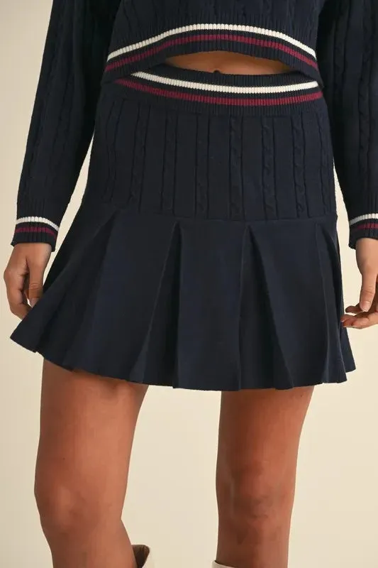 Cable-Knit Top and Pleated Skirt Sweater Set