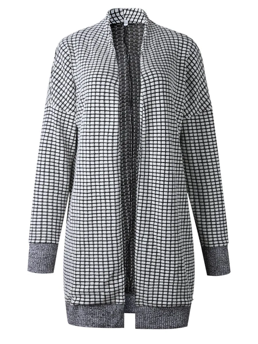 Cardigan à Carreaux et Manches Longues avec Poches