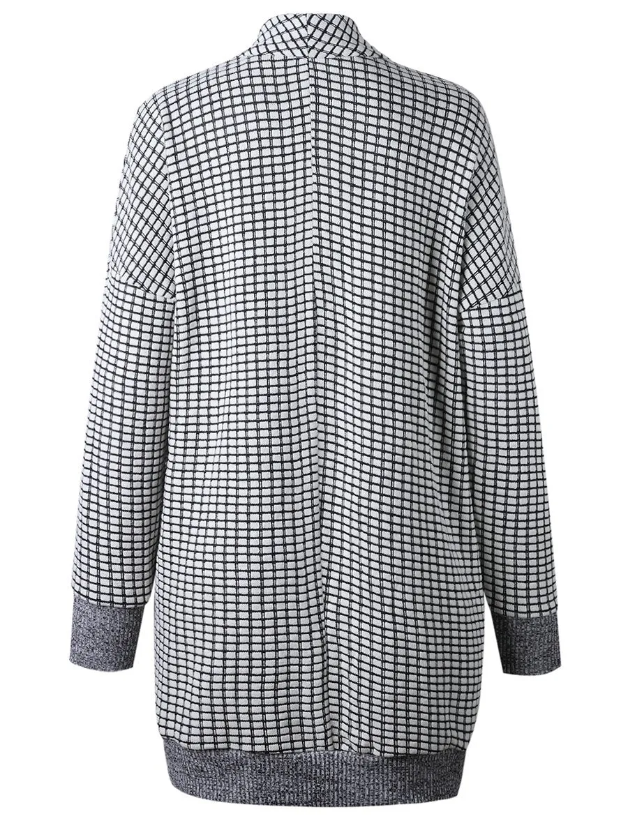 Cardigan à Carreaux et Manches Longues avec Poches