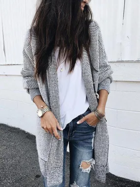 Cardigan à Carreaux et Manches Longues avec Poches