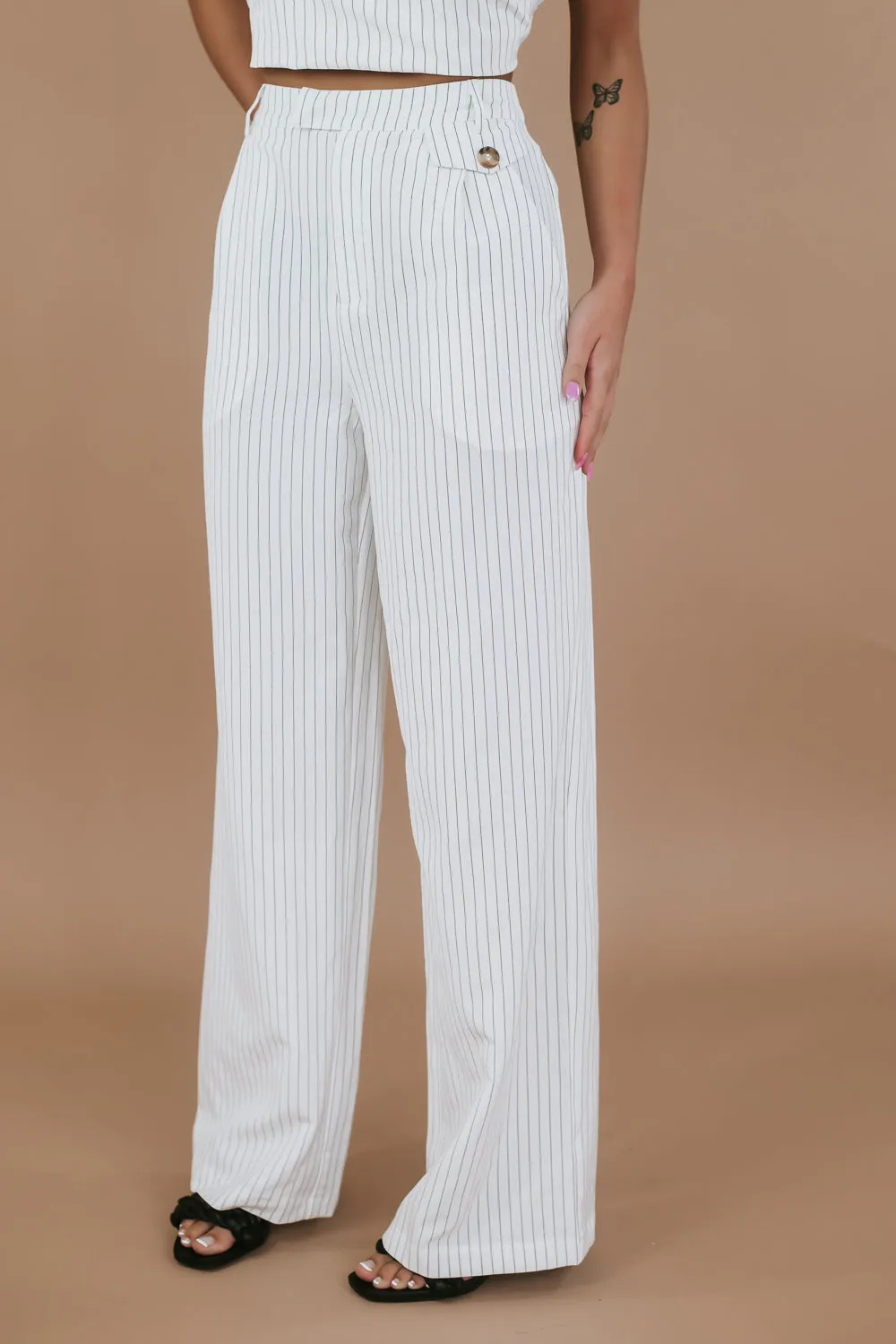 Classy Pin Stripe Set, White