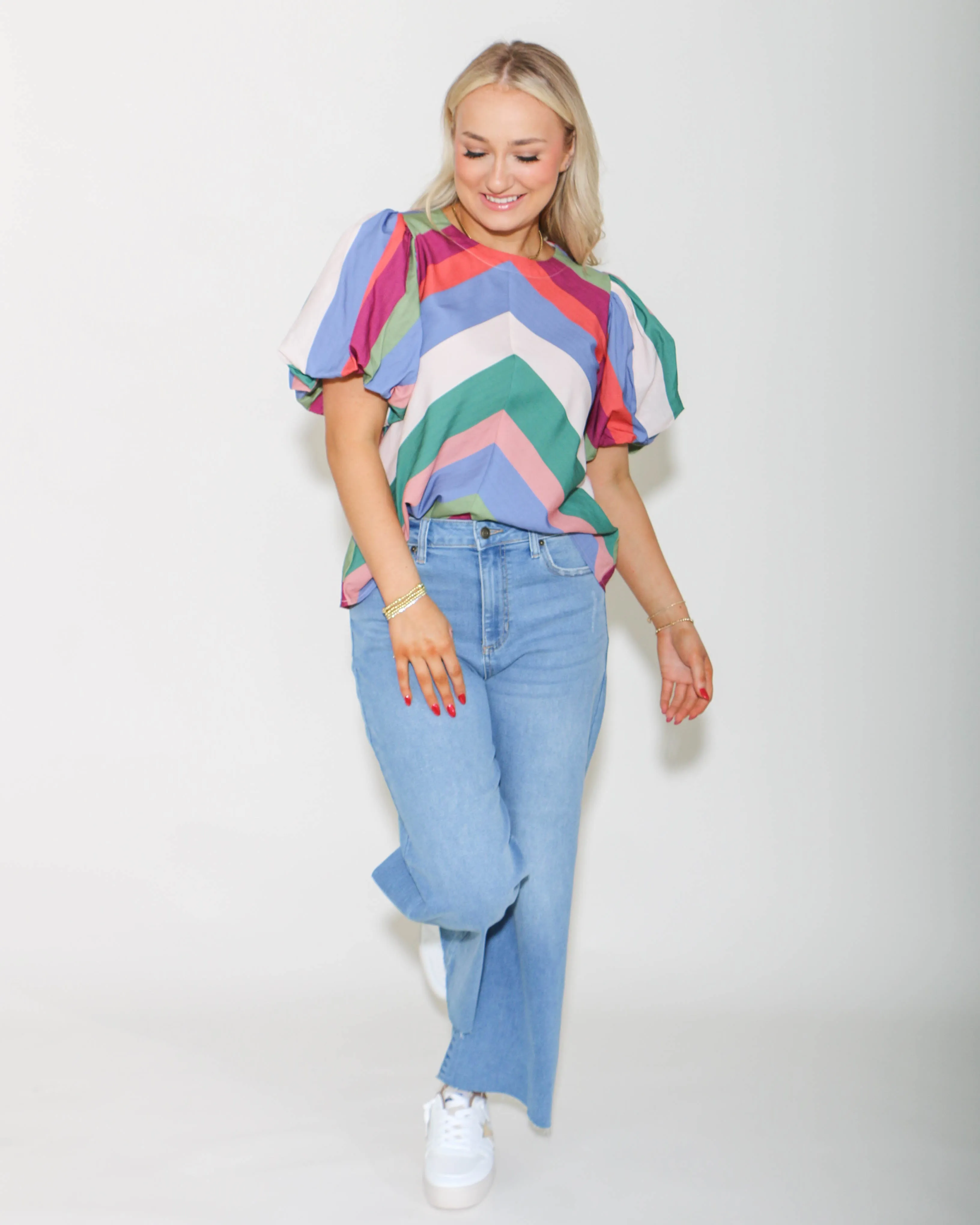 Colorblock Short Puff Sleeve Top in Blue Plum