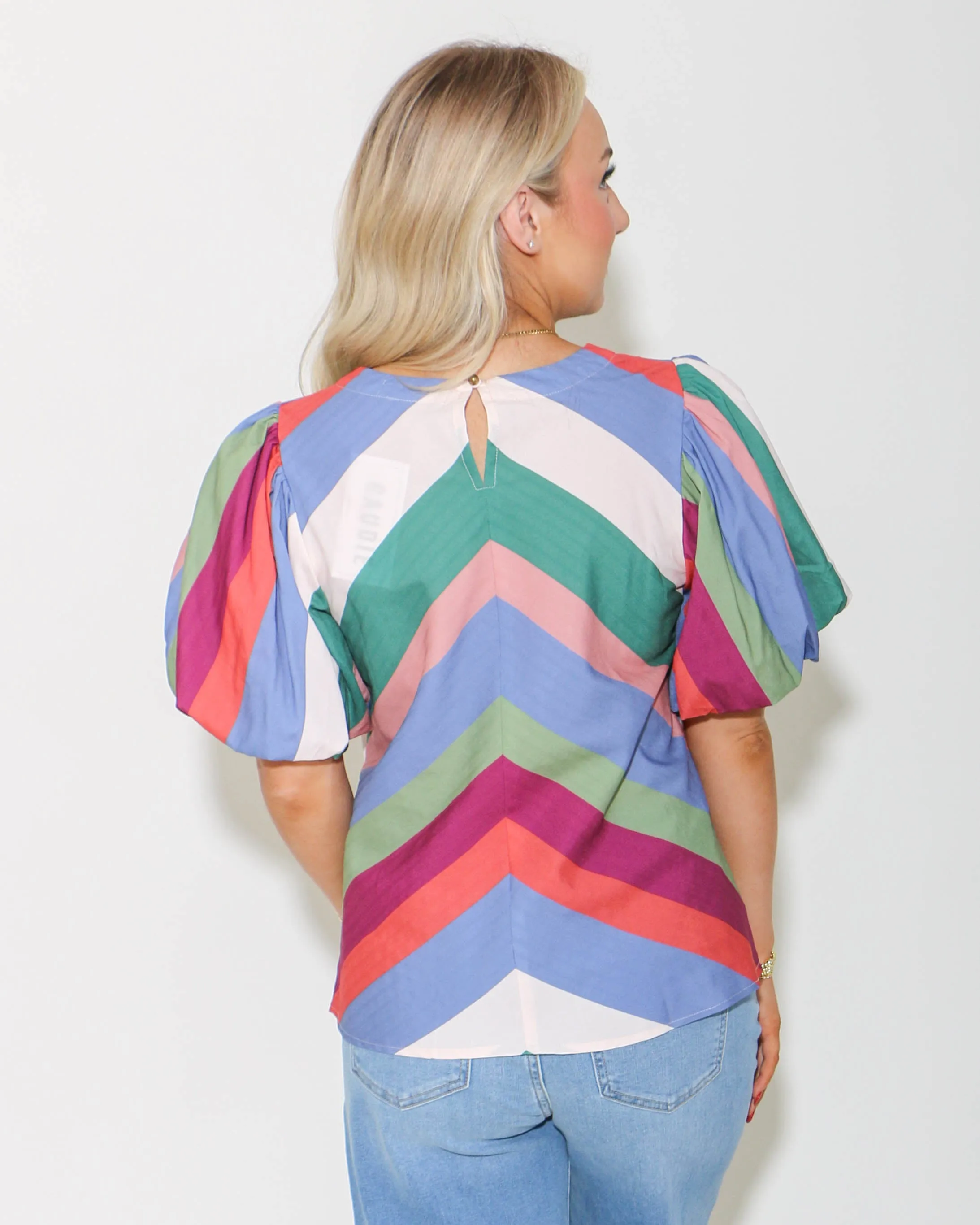 Colorblock Short Puff Sleeve Top in Blue Plum
