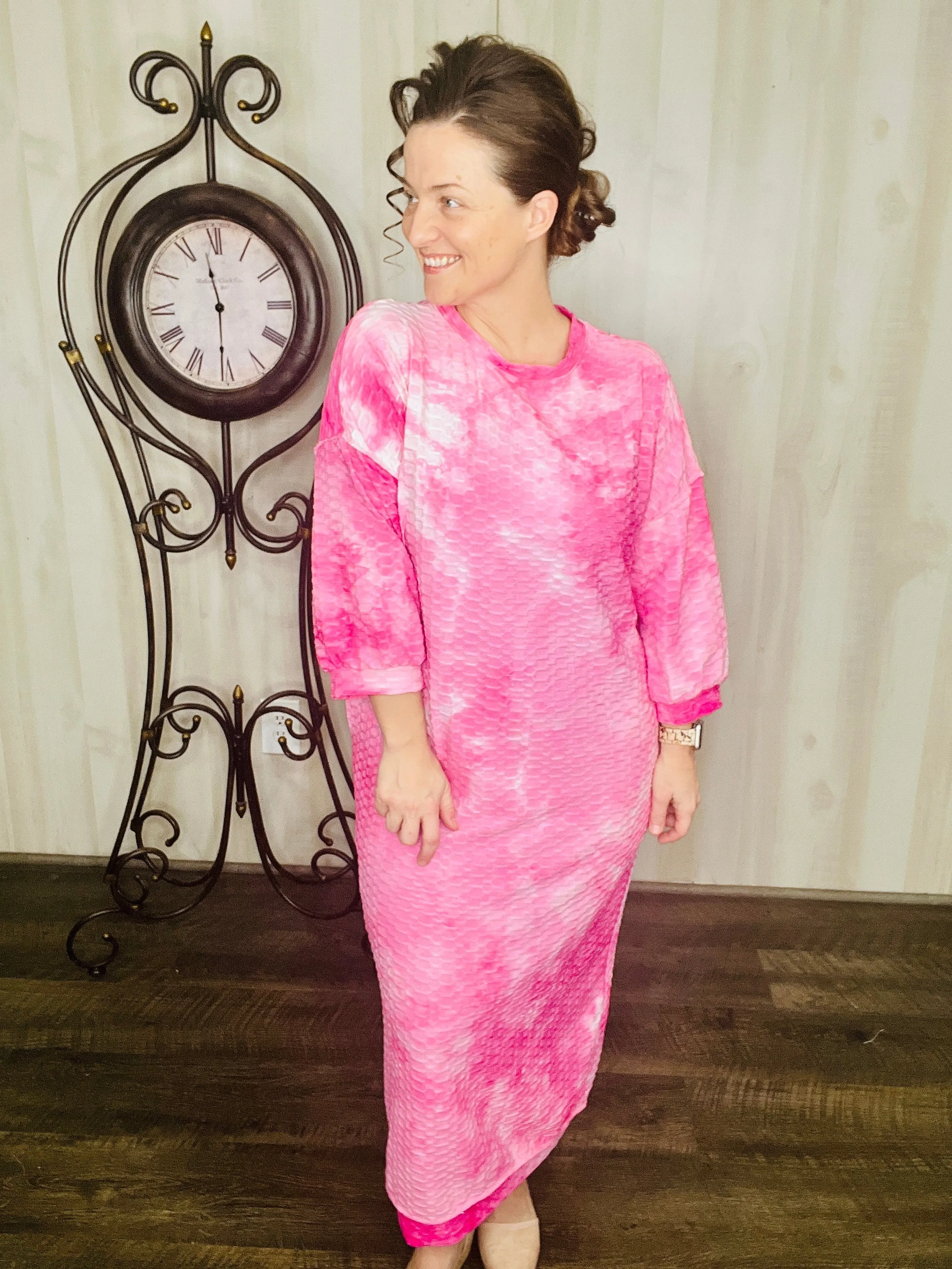 Comfy & Cute Tie Dye Dress- Pink, Blue or Midnight