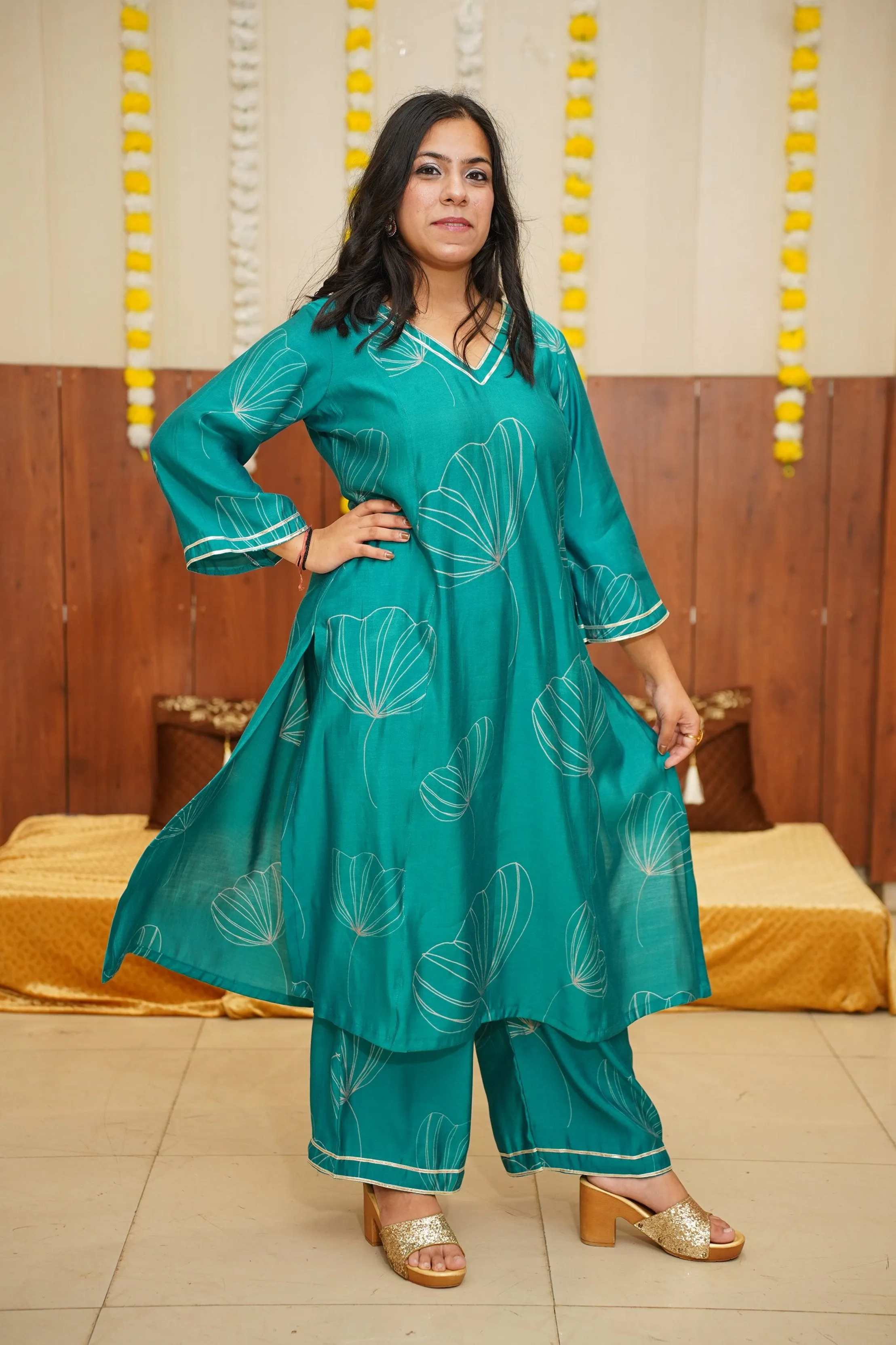 Coral Green Foiled Co-ord Set
