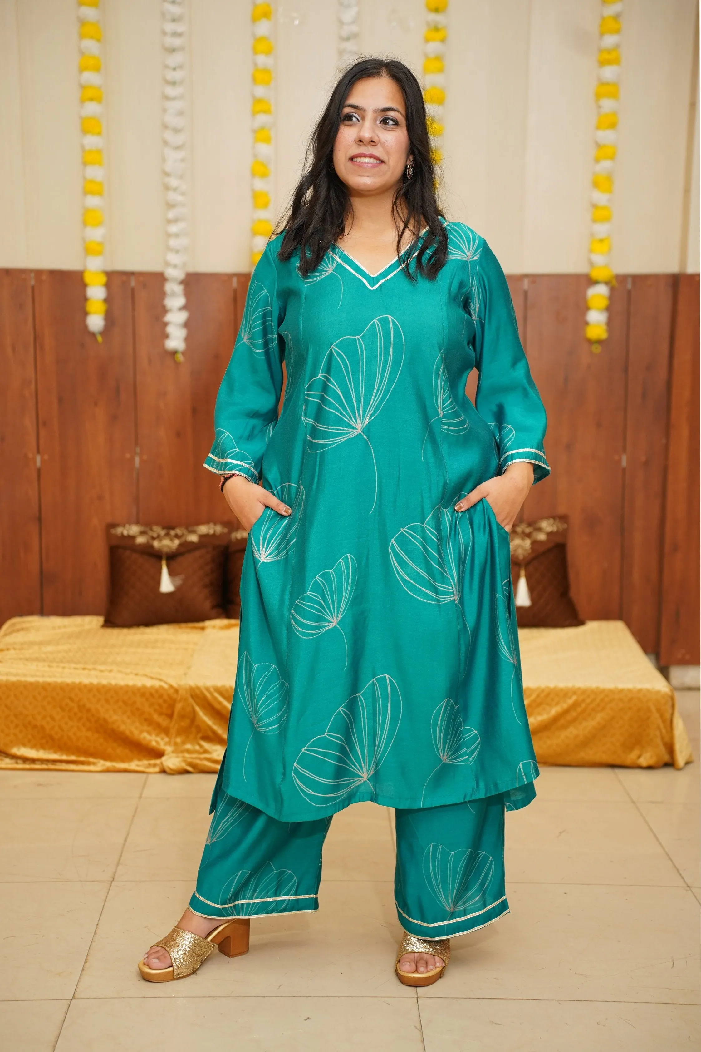 Coral Green Foiled Co-ord Set