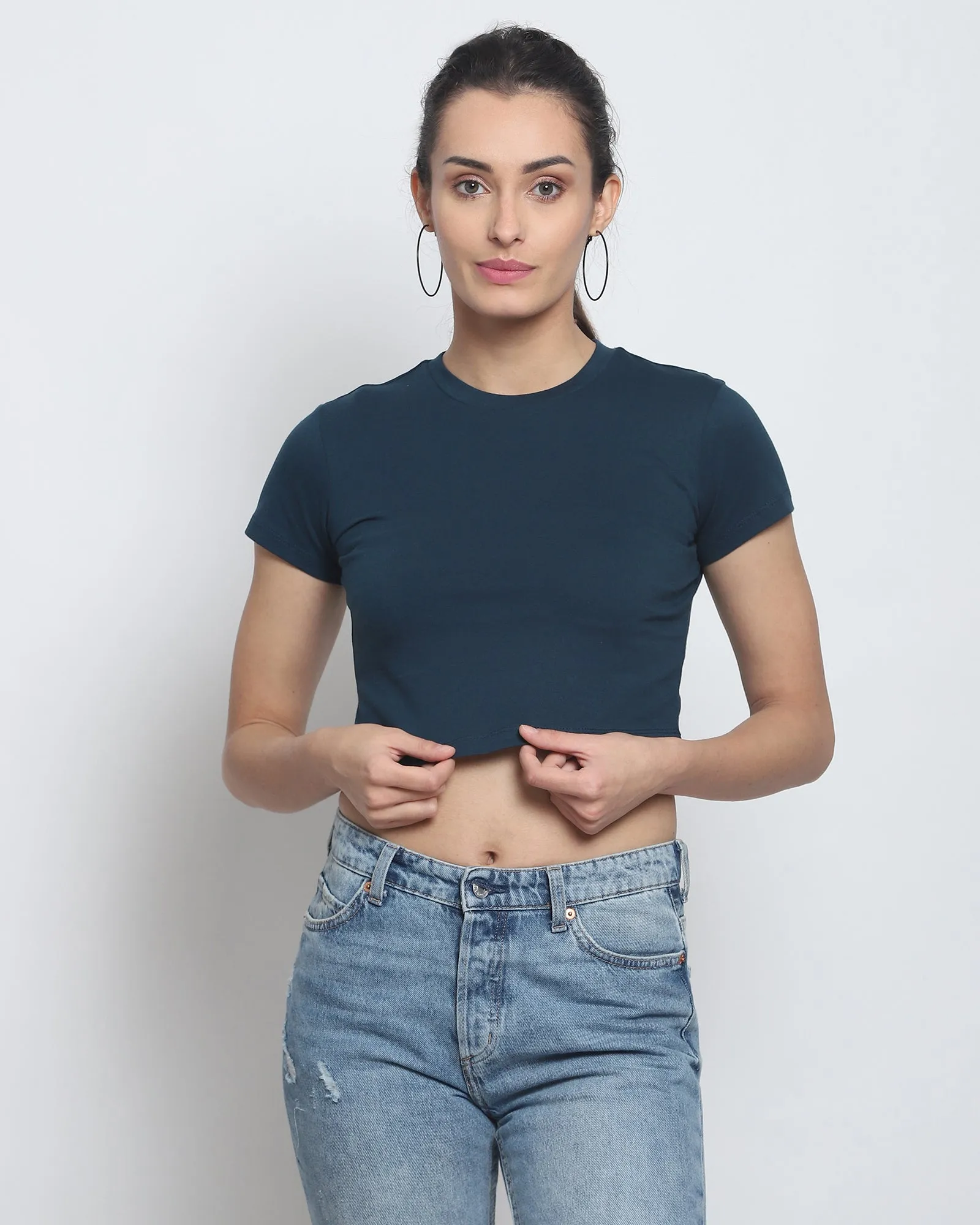 Crop Top: Solid Deep Teal Blue