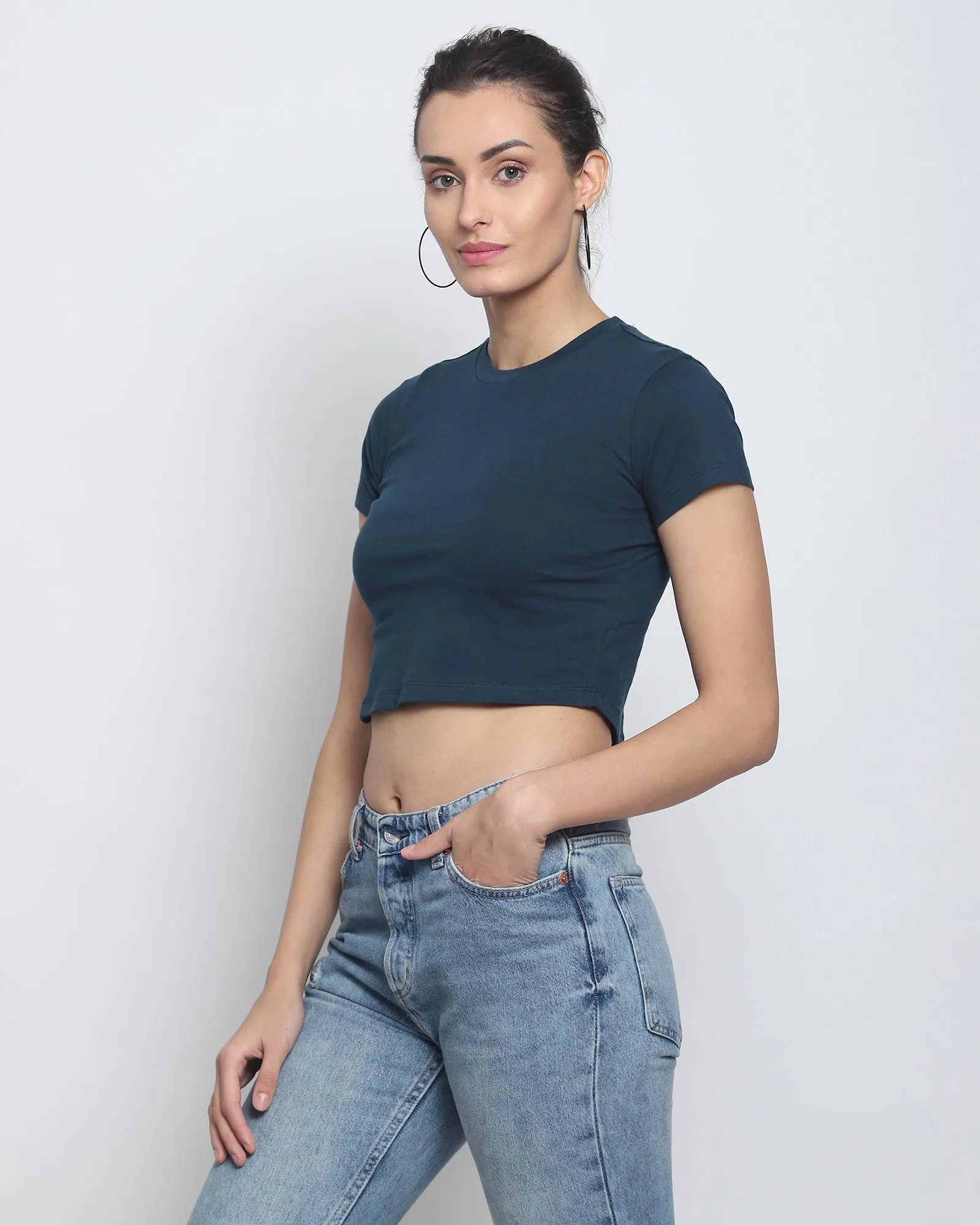 Crop Top: Solid Deep Teal Blue