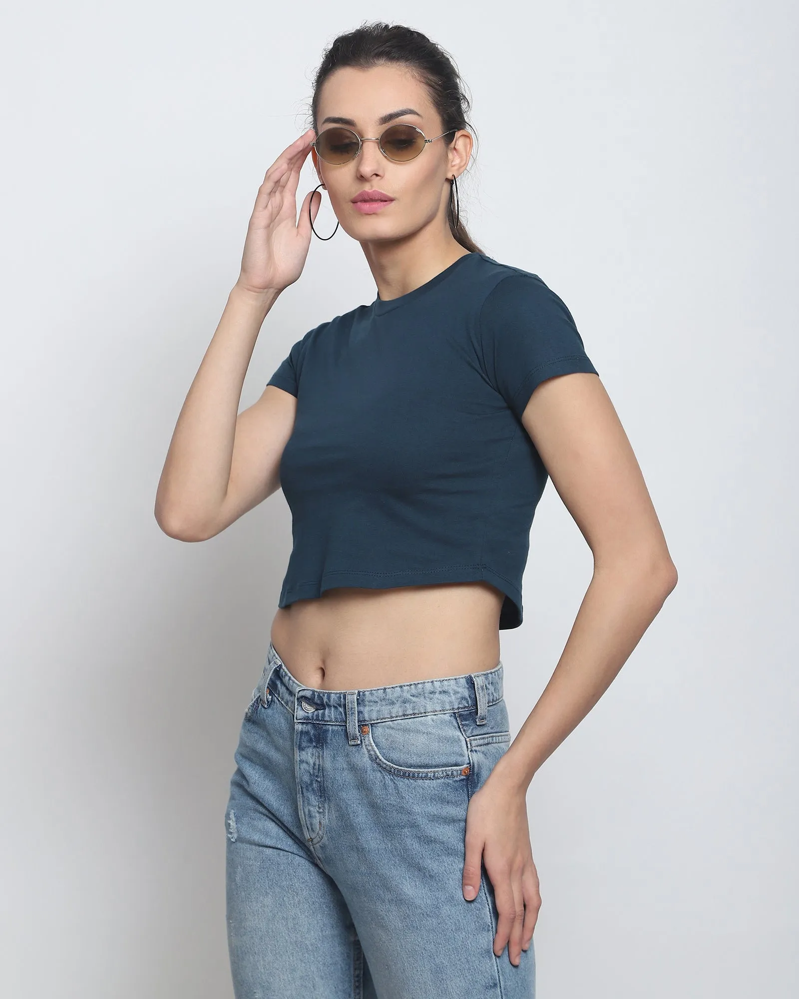 Crop Top: Solid Deep Teal Blue
