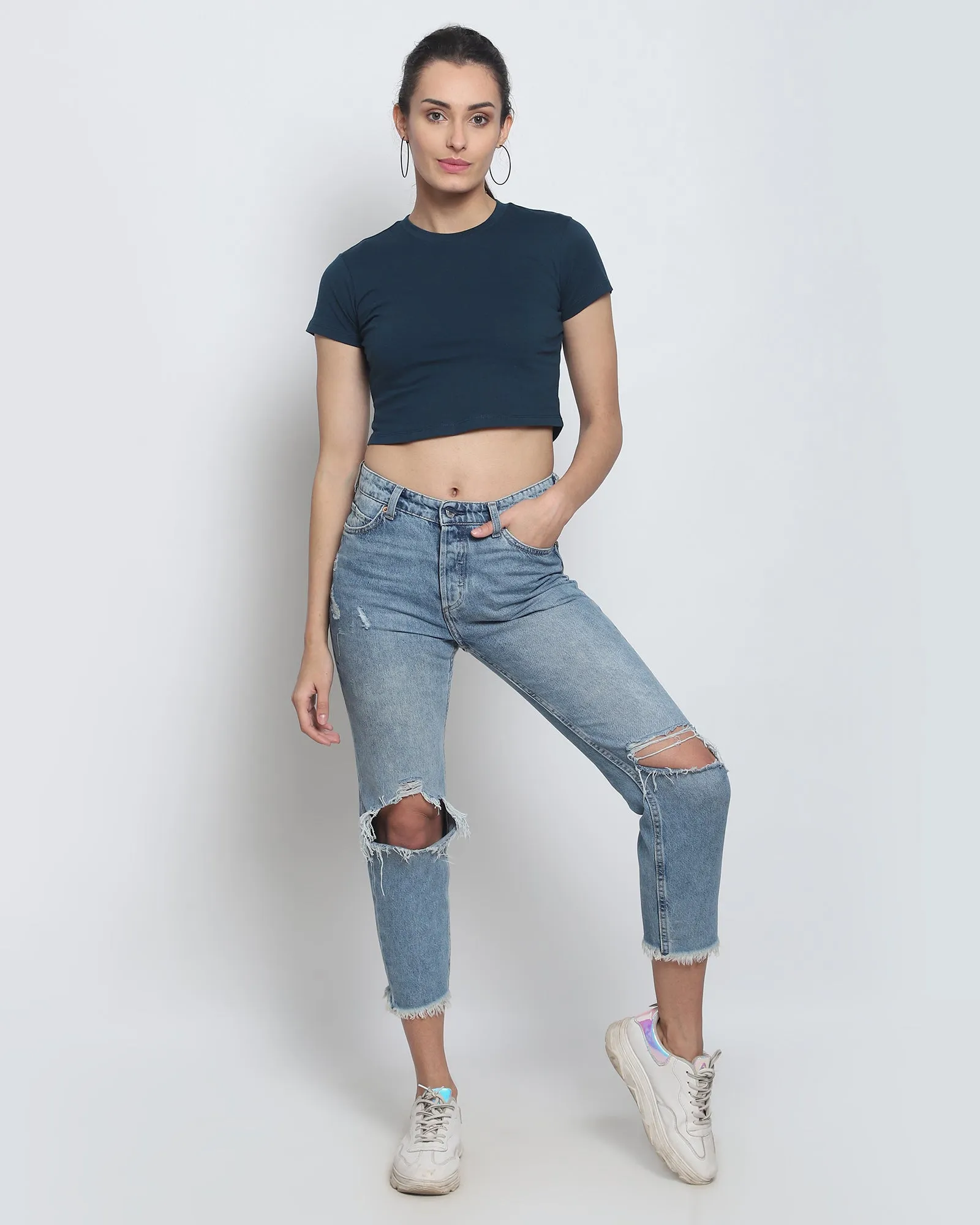 Crop Top: Solid Deep Teal Blue