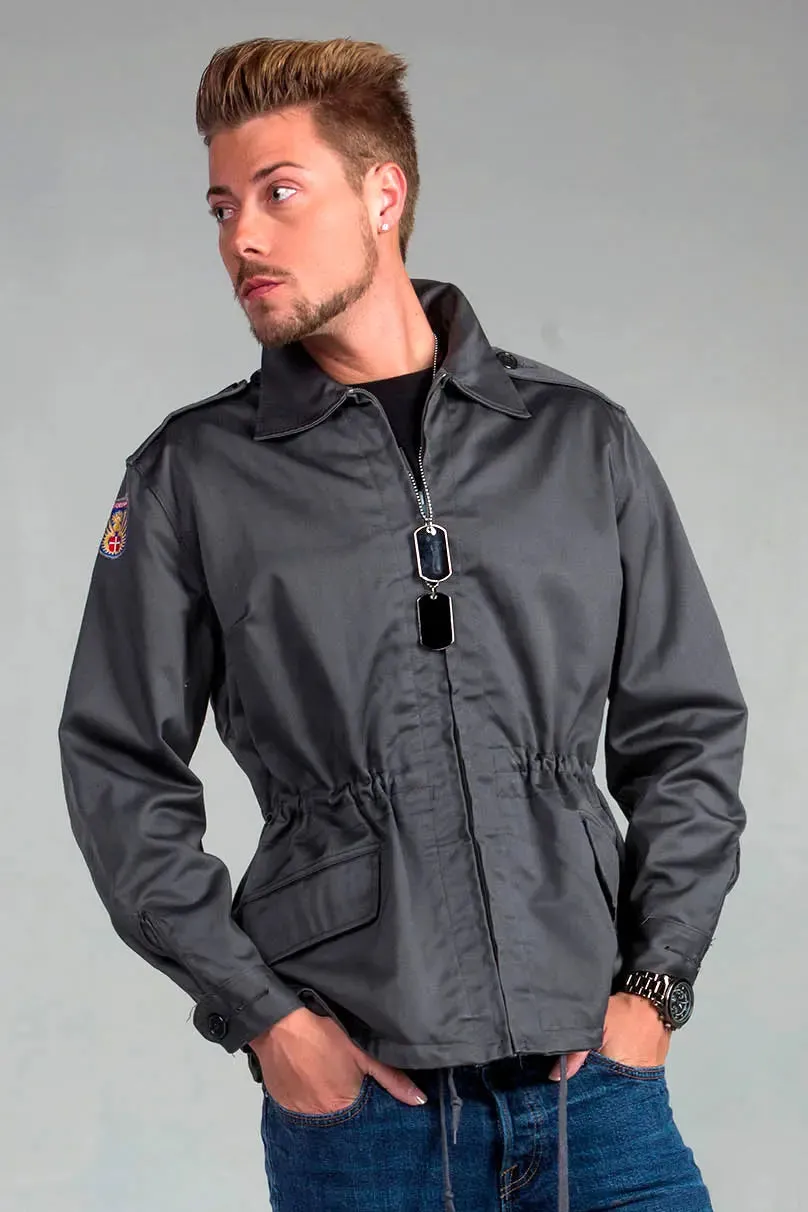 Dark Gray Slanted Pocket Combat Jacket